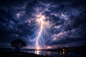 صورة لبرق ورعد في السماء ترمز إلى تفسير حلم البرق والرعد في المنام ومعانيه في علم تفسير الأحلام