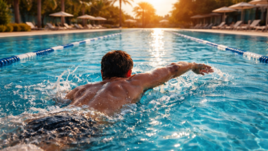 رجل يسبح في مسبح كبير في المنام يرمز لمواجهة تحديات الحياة وتحقيق الأهداف