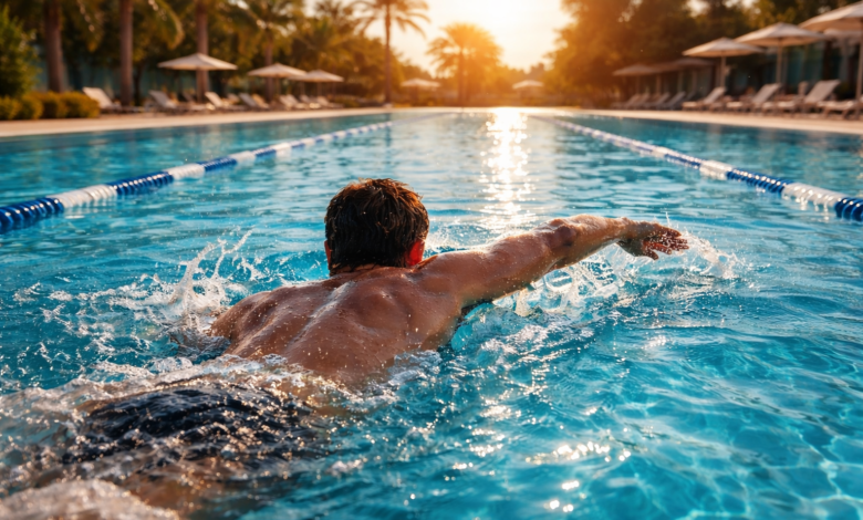 رجل يسبح في مسبح كبير في المنام يرمز لمواجهة تحديات الحياة وتحقيق الأهداف
